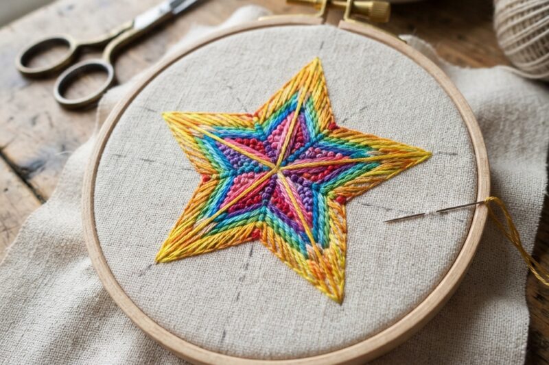 How to Embroider a Colorful Star on Fabric