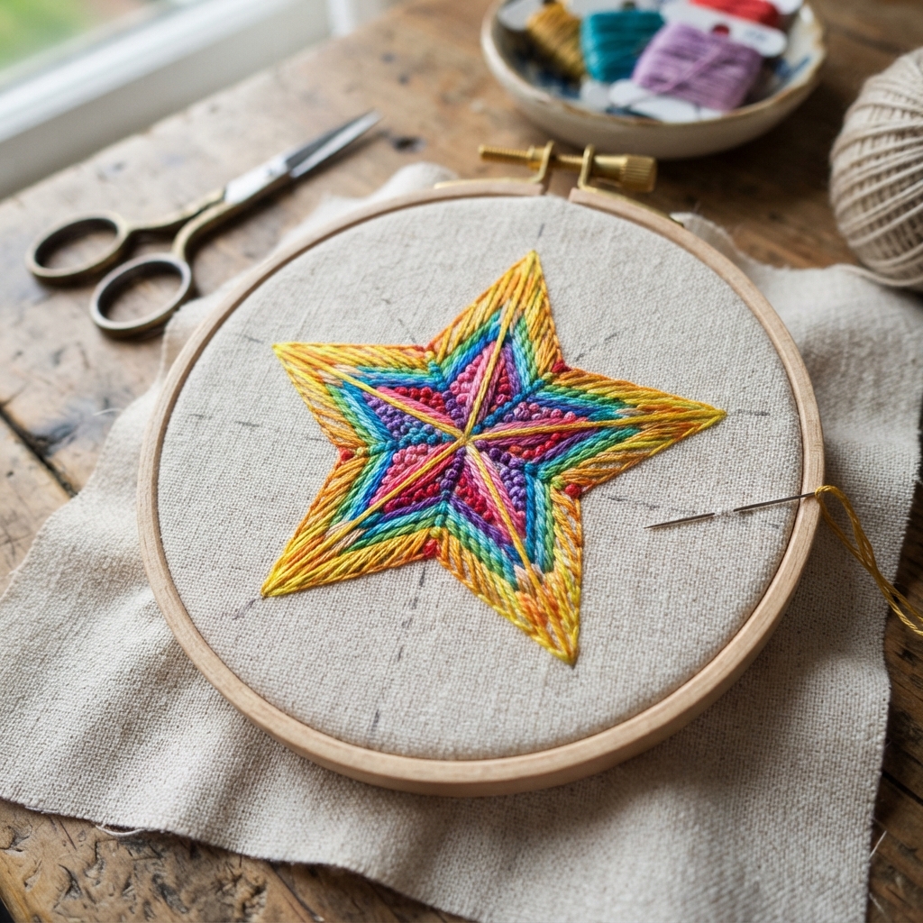 How to Embroider a Colorful Star on Fabric