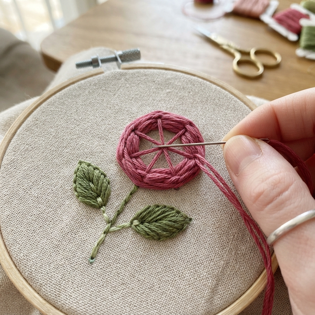 How to Embroider a Simple Rose With Stitches