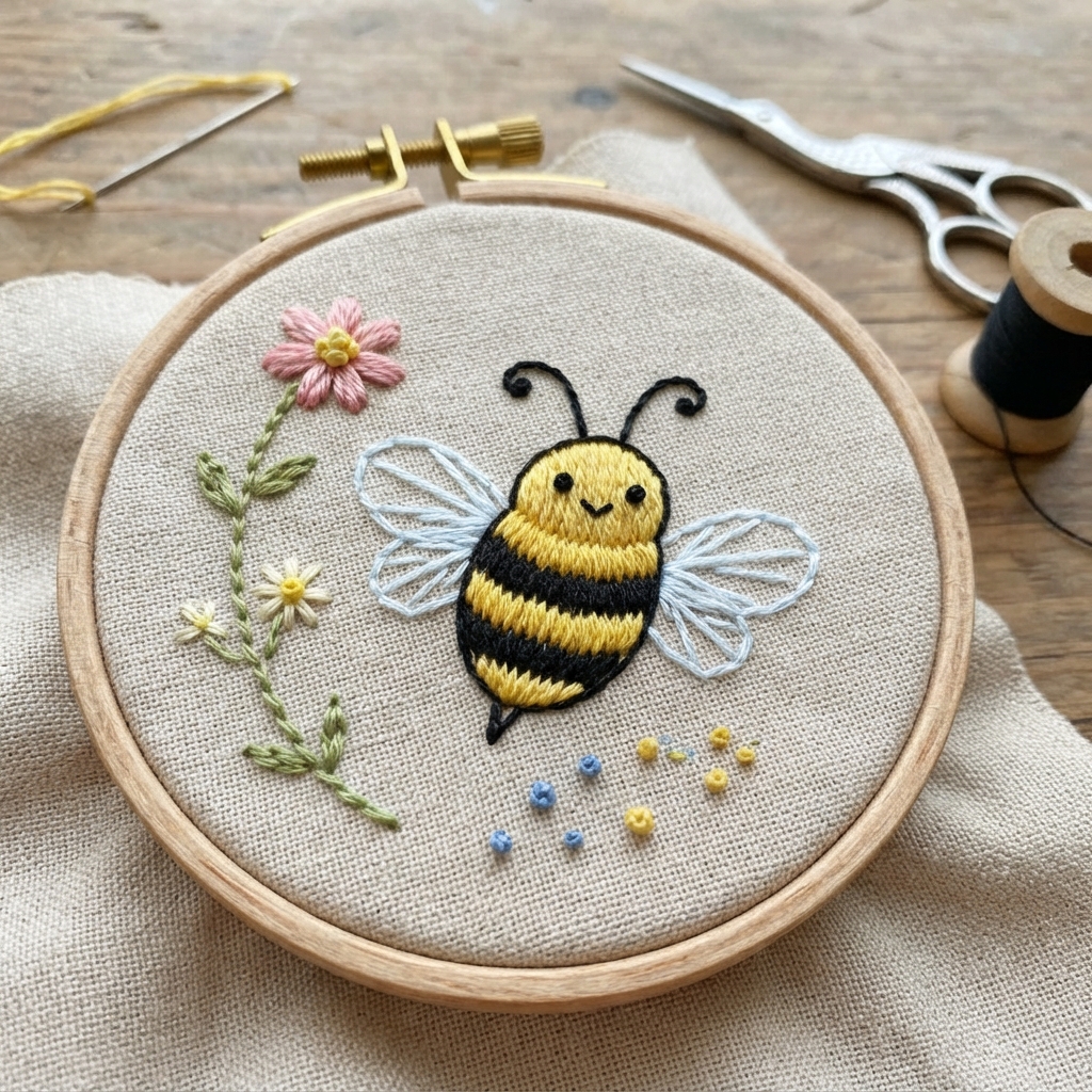 How to Embroider a Small Bee on Fabric