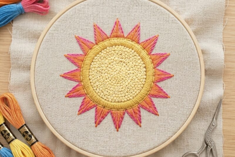 How to Make Colorful Sun Embroidery on Fabric