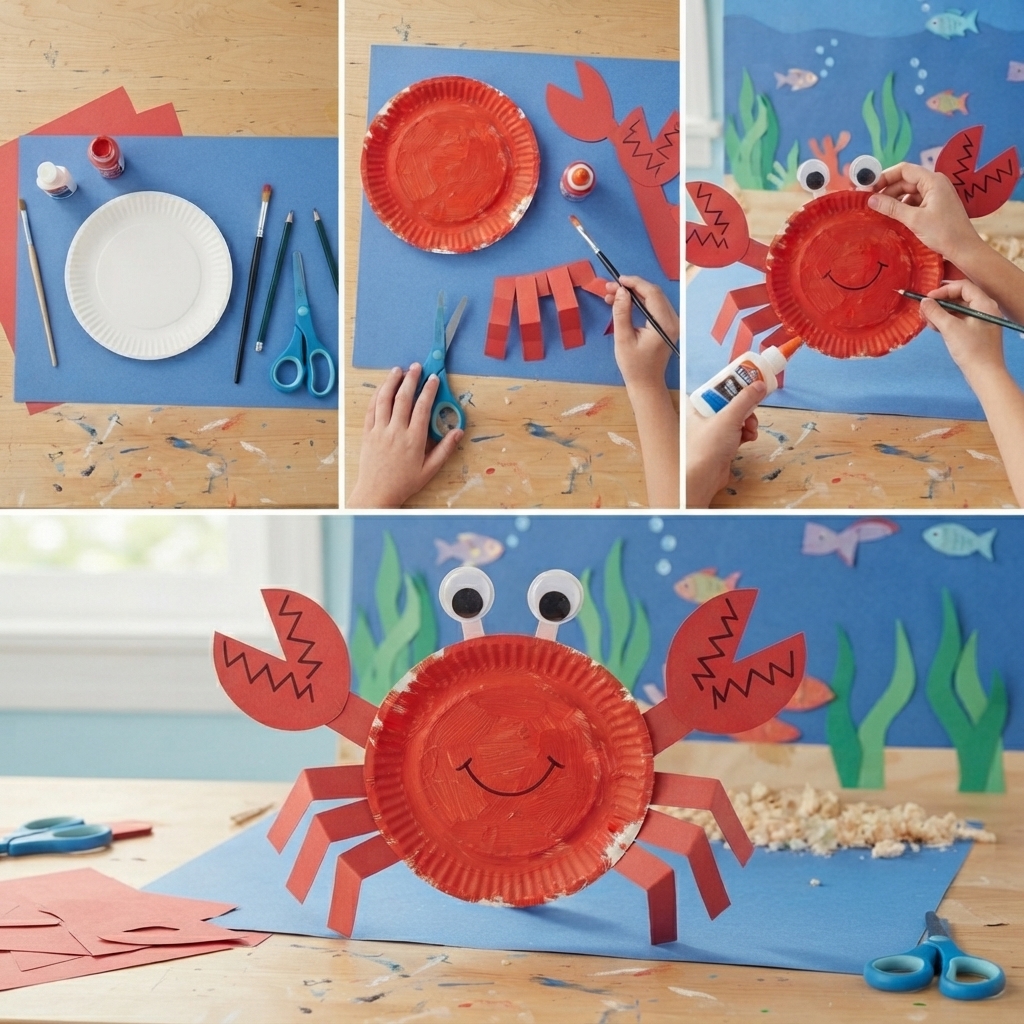 Making a crab from paper plates