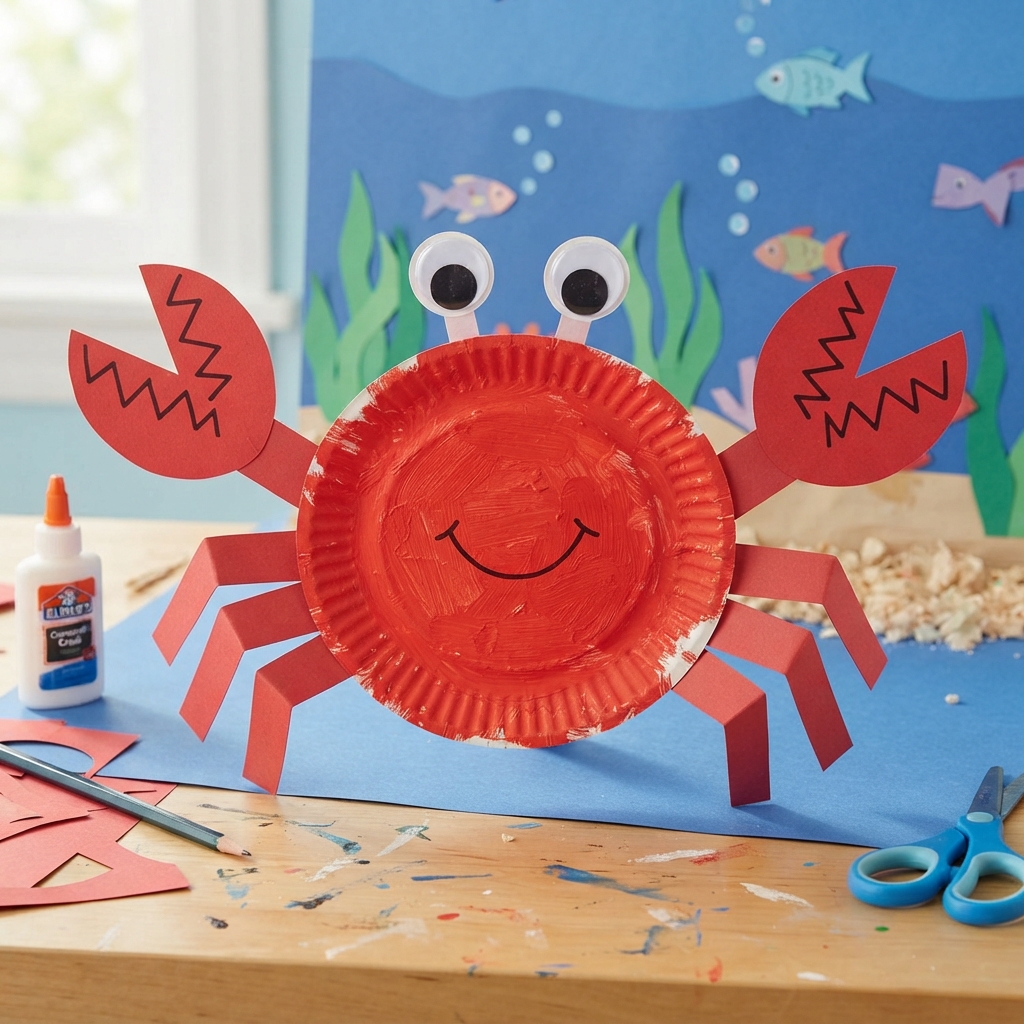 Making a crab from paper plates