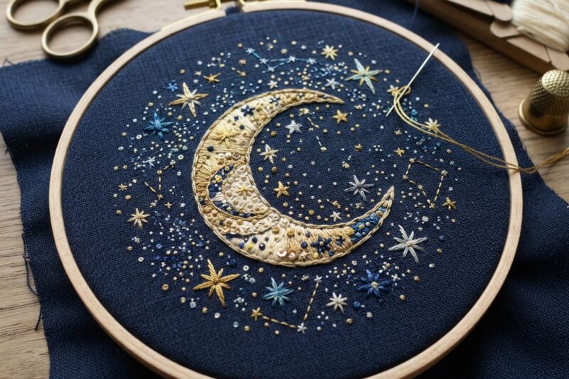 Moon and Star Embroidery: A Simple Night-Sky Sewing Project