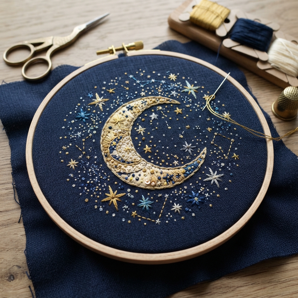Moon and Star Embroidery