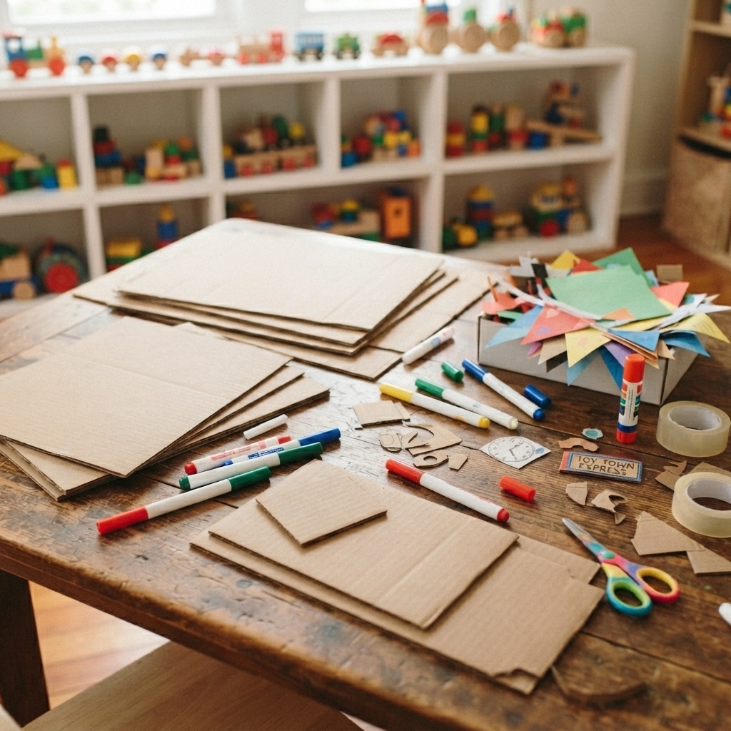 cardboard train station