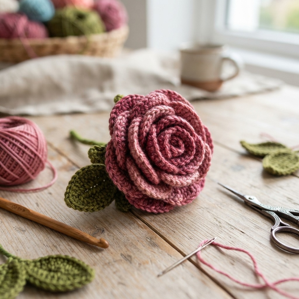 A crochet rose is a beautiful