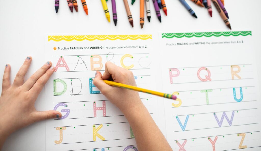 tracing English letters.