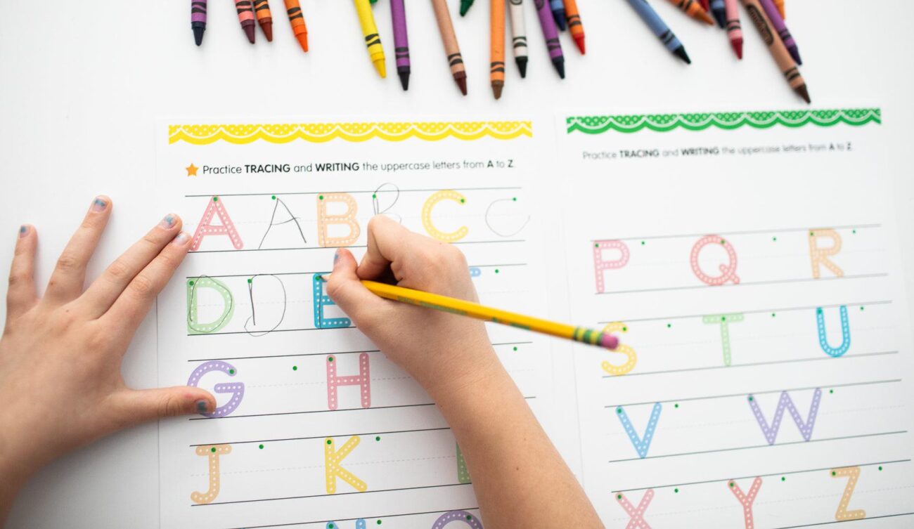 tracing English letters.